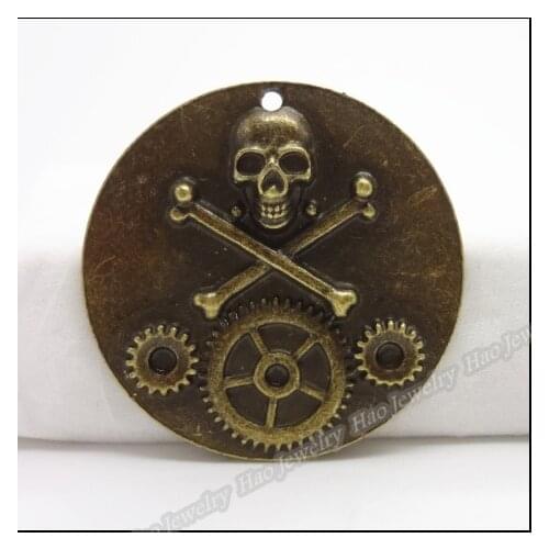 10pcs Vintage Charms Bell Skull Pendant Antique bronze Fit Bracelets Necklace DIY Metal Jewelry Making