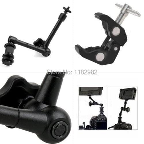 2015 new product quality 2PCS/1set 2in1 11" Inch Articulating Magic Arm + Super Clamp Crab Clip for Camera LCD Monitor