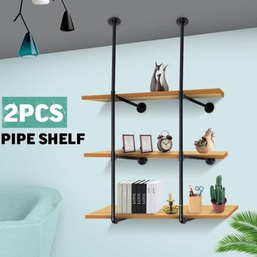2pcs 3 layer DIY Industrial Retro Style Bookshelf Wall Ceiling Mounted Storage Shelves Bracket Black Iron Pipe Shelf Home Decor