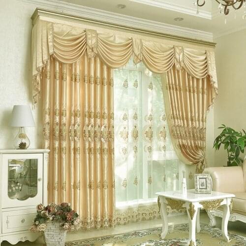 Beige Curtains for Living Room Bedroom Water Soluble Embroidered Blackout Curtains Embroidered Window Screen valance custom