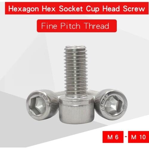 Fine Thread Hexagon Hex Socket Cap Head Screw M6 M8 M10 304 stainless steel Allen Bolts Thread Pitch 0.75/1.0/1.25 For machinery