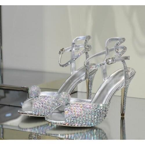 Carpaton Super High Rhinestones Women Sandals Peep Toe Ankle Strap Party Wedding Heels Sexy Princess Dress Shoes
