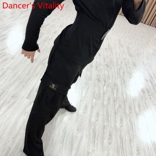 New Adult Men Professional Latin Dance Pocket Pants Rumba Tango Samba Dancing Practice Performance Costume Black Trousers