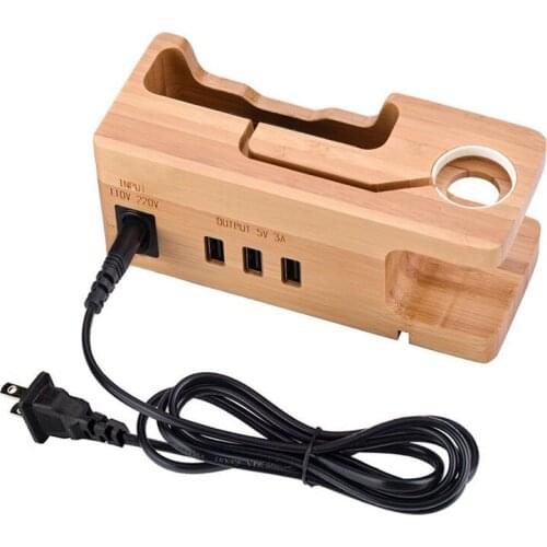 Smartphone Charging Dock Station for Iphone 8 7 7 Plus 6 6S Plus 5S SE Wooden Stand Holder with Charger For Apple Watch Stand