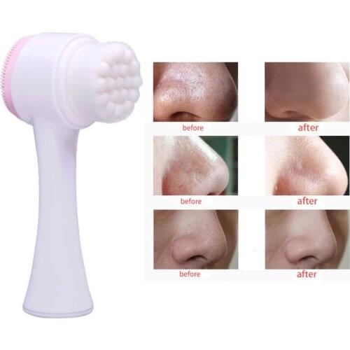 Double Side Silicone Facial Cleanser Brush Portable Size 3D Face Cleaning Vibration Massage Face Washing Product Skin Care Tools