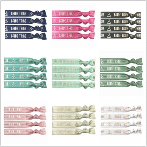 9 Colors 40pcs/lot 5/8" Bride Tribe Rose Gold Foil Fold Over Elastic Hair Band Hair Tie FOE Ribbon Bracelet Ponytail Holder