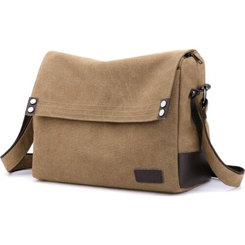 Canvas Shoulder Bag For Men Design 2021 Retro Trend Solid Color Messenger Bag Versatile Travel Satchels Large Capacity Black Sac