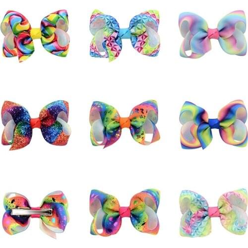 Imixlot Newest 8pcs/pack Fashion Lovely Gradient Bowknot Hair Clips Women Girls Rainbow Color Headwear Kids Casual Hair Jewelry