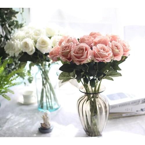Single Stem Flower Real Touch Material Artificial Flowers Rose Bouquet Wedding Home Party Decoration