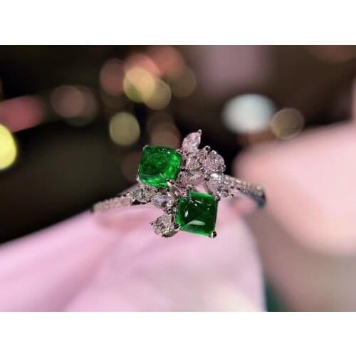 H714 Emerald Ring 0.7ct Pure 18K Gold Jewelry Colombia Vivid Green Emerald Gemstone Diamond Female Rings for women Fine Ring