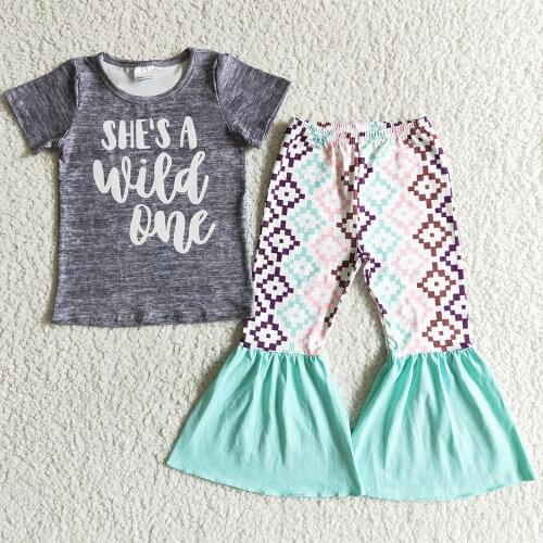 2020 Hot Sale Kids Boutique Clothing Baby Girl T-shirt Bell Bottom Outfits Toddler Girls Clothes Kids Summer Clothes Outfits