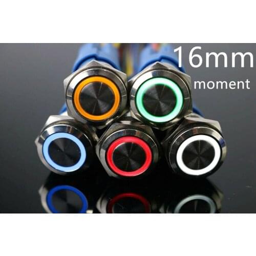 Momentary Push Button Switch 1NO1NC Silver Stainless Steel Shell with LED Ring Suitable for 16mm 5/8" Mounting Hole
