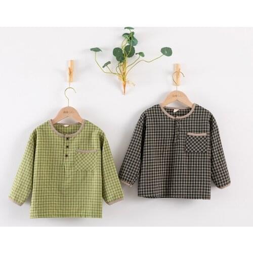 Fashion Boys Shirt New Plaid Style Kids Long Sleeve Shirts Childrens Cotton Clothes Baby Boy Girls 3 Buttons Blouses Tops