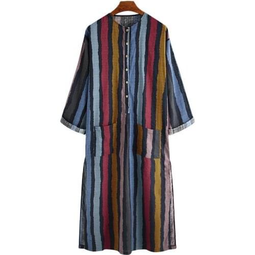 Muslim Mens Fashion Casual Robe Traveling Fashion Button Design Stripes Two Colors Optional Long Sleeve Ethnic Features 2021