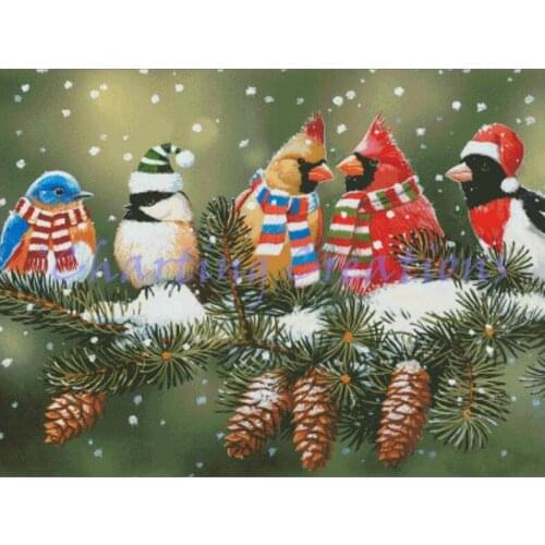 Snow pine tree mosaic embroidery bird aviary diamond painting kit beads picture wall paper decor stones drawing christmas gift