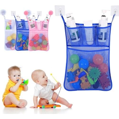 Wall Hanging Storage Bag Bathroom Kitchen Mesh Baby Kids Organizer Net Bath Time Tidy Toy Suction Cup Bag Container Cocina