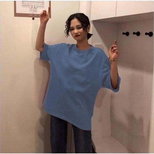 Pure cotton 2021 spring and summer new Korean loose student versatile solid color Top Casual Short Sleeve T-Shirt women