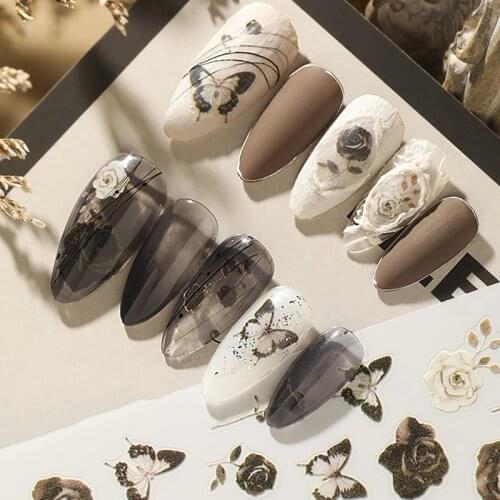 New arrived 3D Nail Stickers Decals Black Butterfly & Flower Design Adhesive Stickers Nail Art Decoration Z0379