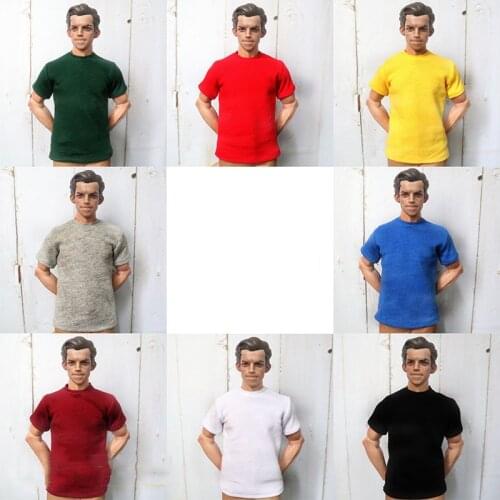 Pure Color 1/6 Soldier Fashion Trend Short Sleeve T-Shirt Multi-color Options for 12 Inch Action Figure Body Accessories