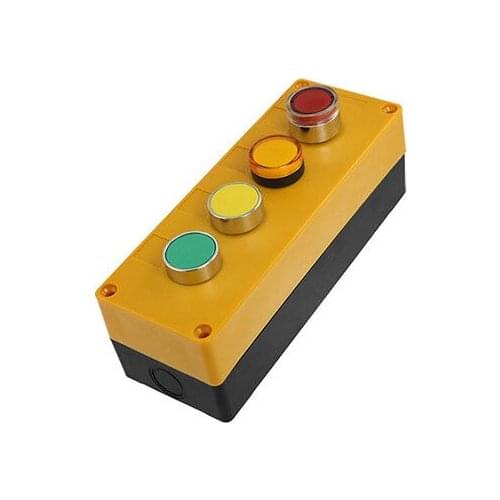 AC 240V 400V Green Cap Red Light Switch Push Button Station w Yellow Signal Lamp