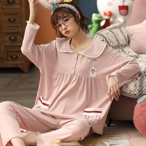 Pajamas Women Long Sleeve Princess Style Korean Autumn Winter New Baby Collar Household Womens Wear Female Pyjamas Sleep Tops