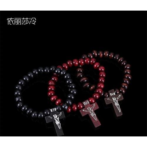 Catholic Wood Beads Rosary Bracelet Classic Prayer Rosary Jesus Blessing Rosary Bracelet Classic Wooden Cross Jesus