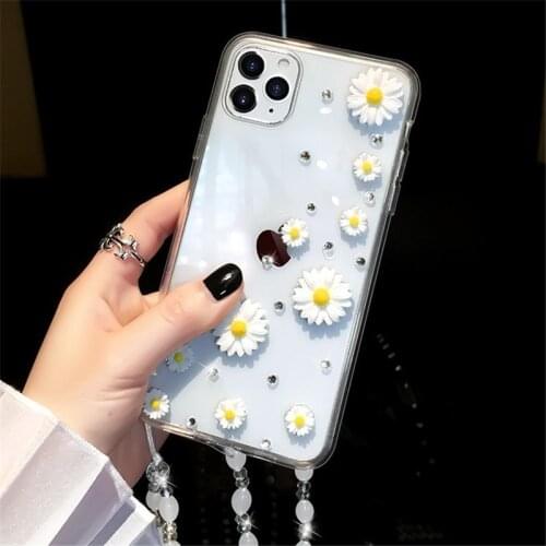 Luxury Fashion Cute Bling Diamond Daisy Flower Case Cover For Iphone 11 Pro XS Max XR X 8 7 6 6S Plus SE Crystal Phone Case