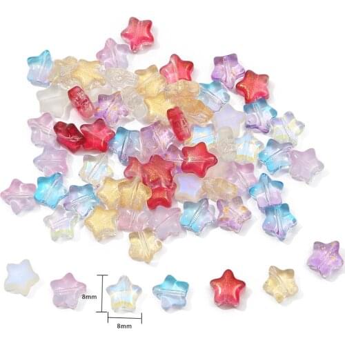 10pcs Five-pointer Star Gold Dust Glass Beads Rainbow Color Spacer Beads Diy Beaded Bracelet Necklace Jewelry Making Accessories