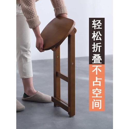 Creative solid wood folding stool household space saving chair portable small dining kitchen high bench