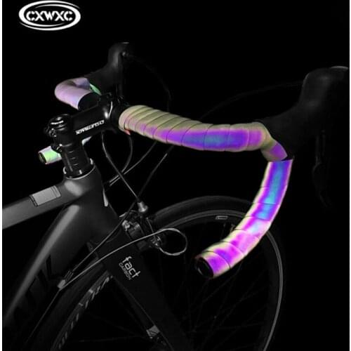 Road Bicycle Handlebar Tape Light Change Reflective Bike Bar Tape Racing Bike Tape Wrap Pu Leather Cycling Handlebar Tapes