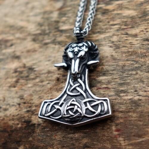 Heavy Viking Goat Hammer Mjolnir Silver Color Stainless Steel Pendant Necklace Men Fashion Nordic Amulet Jewelry