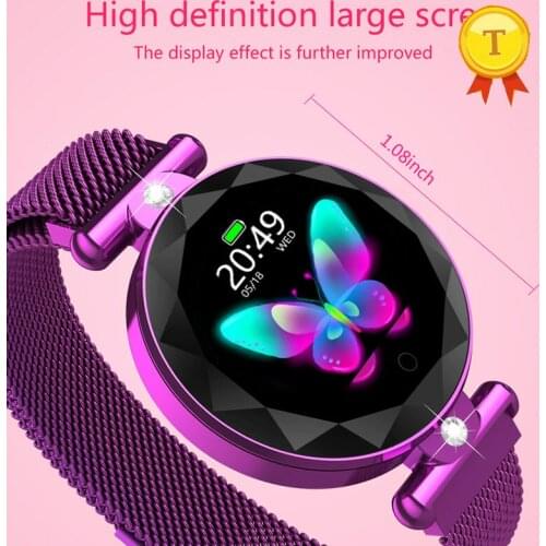High Quality Heart Rate Monitor Smart Band Female Fitness Tracker With blood pressure Monitor gold purple stainless steel strap