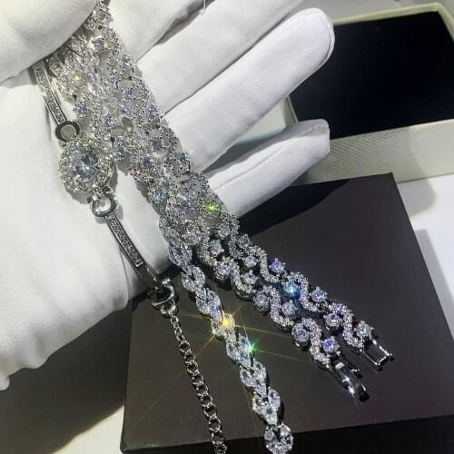 Luxury Jewelry 925 Sterling Silver High Quality White Clear 5A Cubic Zirconia Eternity Women Wedding Bracelet Gift