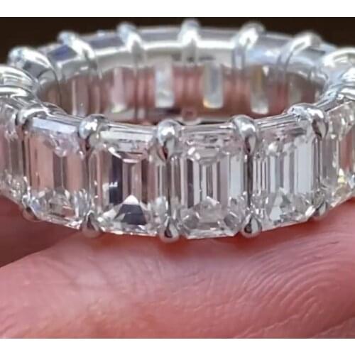 Eternal 925 Sterling silver Pave Emerald cut Created Diamond Rings for Women ENGAGEMENT WEDDING Diamond BAND Ring Jewelry
