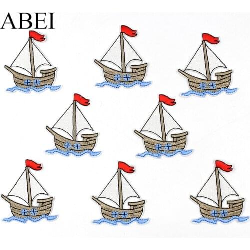 10pcs/lot Cartoon Sailboat Patches Diy Iron On Boats Stickers Jeans Garments Fabric Applique Backpack Coats Bagde Accessories