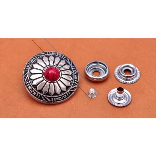 10X 30mm Silver Sun Flower Red Turquoise Concho 201 Snap Button Connector For DIY Leathercraft Hardware Luggage Bag Apparel