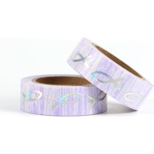 15mm*10m cute fish Foil Decorative Washi Tape DIY Scrapbooking Quality laser Masking Craft Tape School Office Supply