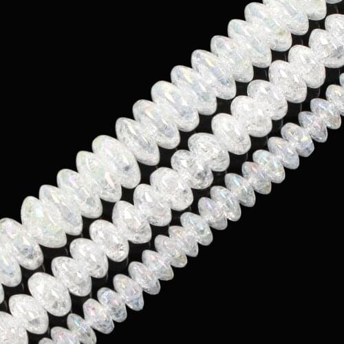 15"Strand 4x6/5x8/6x9mm Clear AB Color Flat Round Crystal Glass Snow Cracked Abacus Beads Natural Stone Beads For Jewelry Making