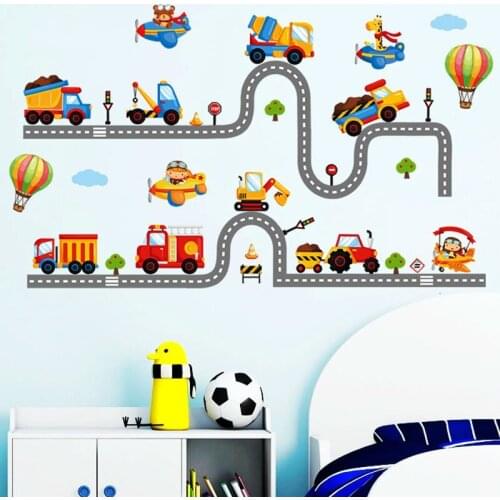 2 Highway Set Cartoon Cars Wall Stickers For Kids Baby Nursery Childrens Play Room Bedroom Home Decor Mural Art Pvc Decals