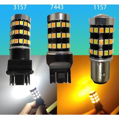 2PCS Switchback LED Bulb For Turn Signal / DRL Car Light T20 Led 7443 W21/5W 1157 BAY15D P21/5W T25 3157 P27/7W Amber White Lamp