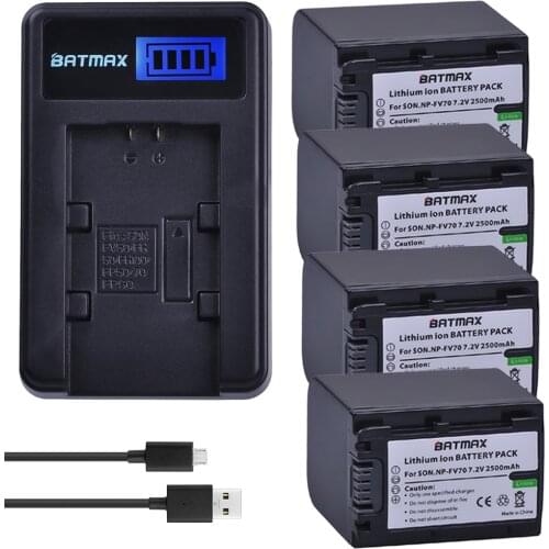 4 Pack 2500mAh Batmax NP-FV70 NP FV70 NPFV70 battery+LCD USB Charger for Sony NP-FV50 FV30 HDR-CX230 HDR-CX150E HDR-CX170 CX300