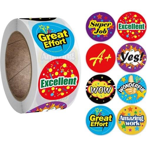 500Pcs Reward Stickers Cute Words Teacher Encouragement Sticker Roll For Kids Student Parent Motivational Stickers Stationery