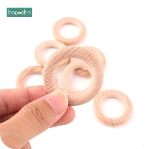 Bopoobo 5pc/lot Wood Rings 40mm Unfinished Wooden Rings DIY Beech Teething Ring Round Natural Wood Teether Baby Teether