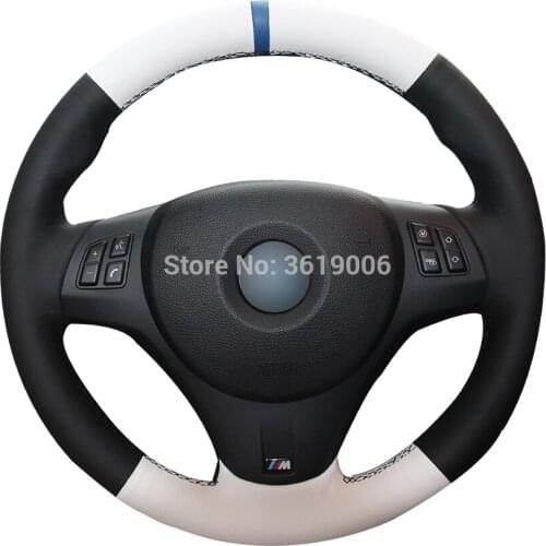 DIY Steering Wheel Cover White Black Leather Hand Sewing For BMW M3 2009-2013