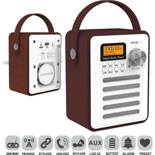 Digital Radio DAB FM Player Wooden Case PU Leather Supports Bluetooth TF Card U Disk MP3 Playback with Screen for Phone