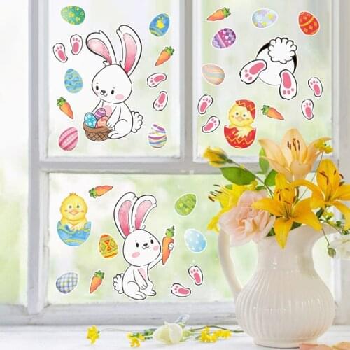 CYUAN Happy Easter Window Stickers Easter Decorations For Home Bunny Rabbit Eggs Sticker Easter Wall Stickers Home Decals Decor