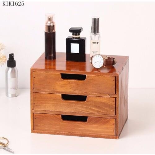 Household Retro Drawer Wooden Storage Box Dressing Table Jewelry Cosmetic Storage Box Retro Office Sundries Drawer Box Art Decor