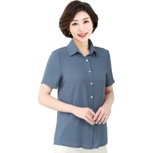 Womens Plus Size 6xl 7XL Blouse Clothing Middle-aged Mother Short-sleeved Office Lady Tops Summer Loose Solid Chiffon Shirts