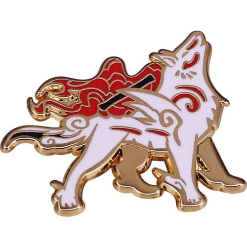 Okami Amaterasu Enamel Pin shiranui Brooch anime wolf badge mythical creatures Jewelry