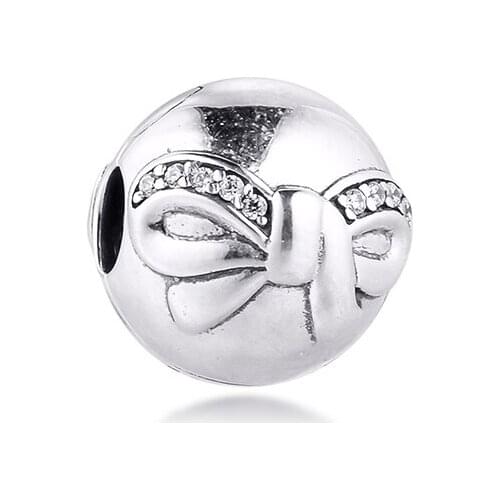 Dainty Bow Clip Charm 925 Sterling Silver Beads for jewelry Making fit Charms Bracelet DIY Mothers Day Gift 02C008